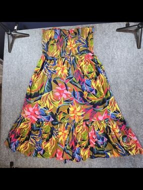 Aerie Strapless Maxi Dress Womens XL Tropical Floral Bright Summer Beach